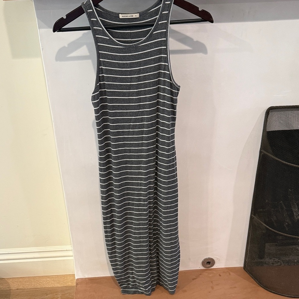 Marine Layer Gray and White Striped Midi Dress